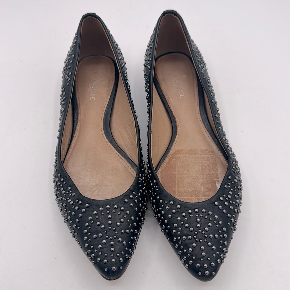 Coach Rory Black Studded Leather Ballet Flats 5.5